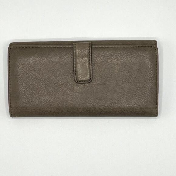 Fossil Wallet Brown/Gray Knox Flap Clutch Pebbled Leather Brass Hardware - Picture 2 of 11